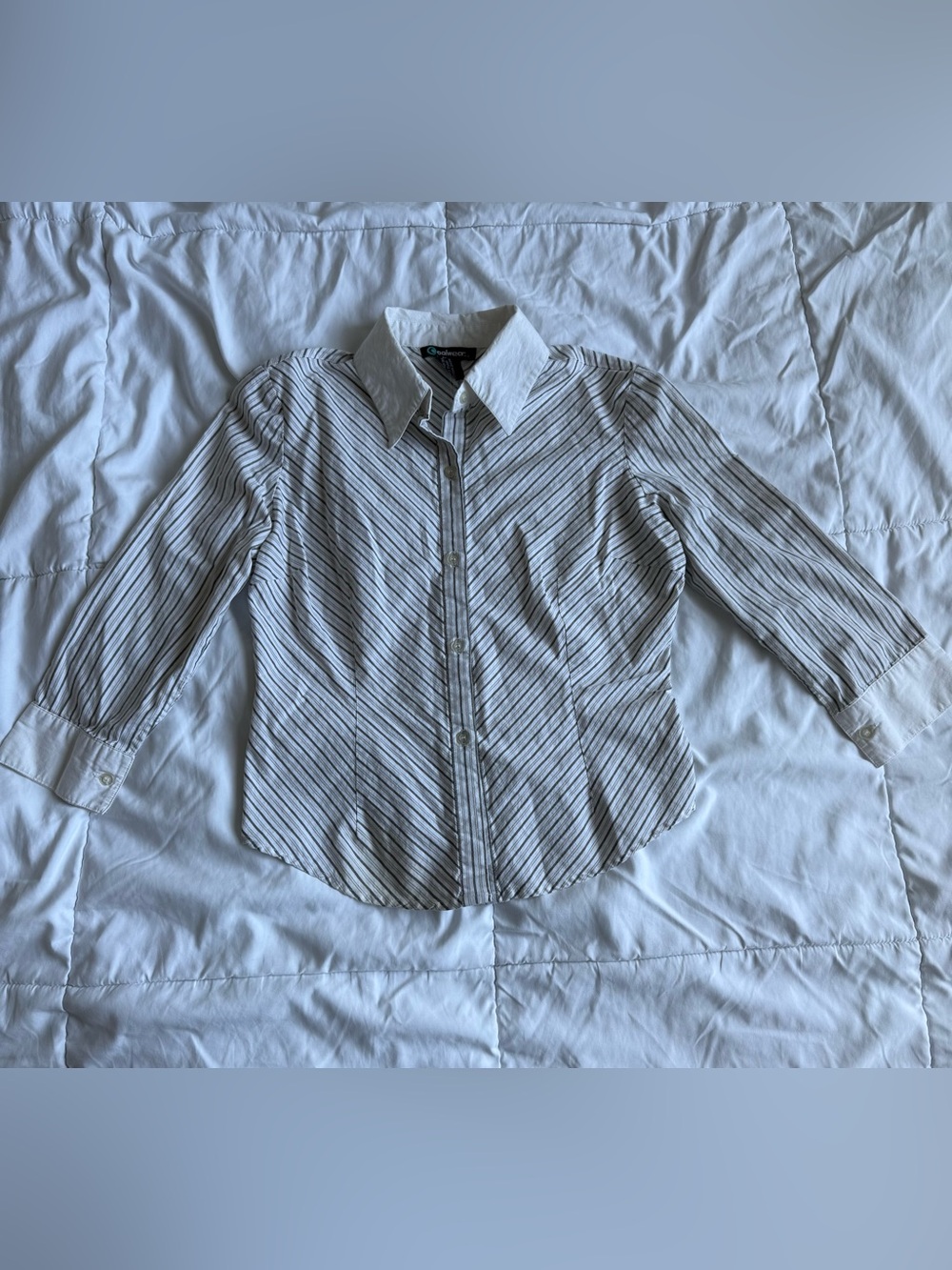 Striped Button-Down Collared Shirt in White and Black